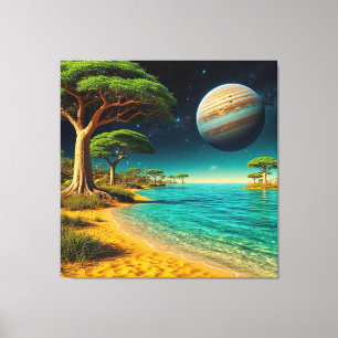 Lienzo Paisaje de fantasía con playa vibrante