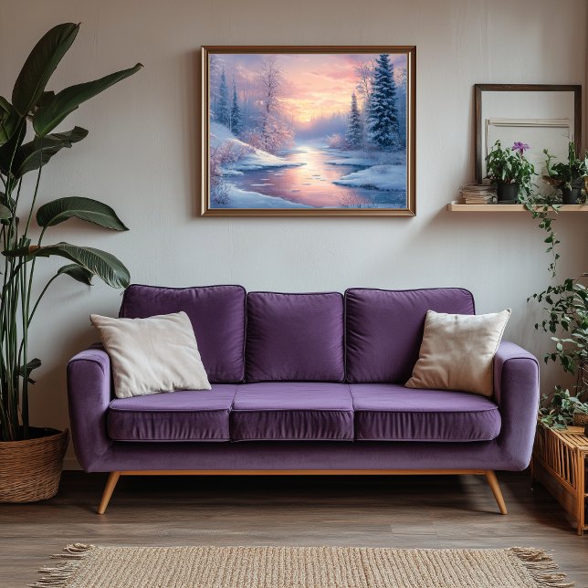 Lienzo Paisaje de invierno sereno con árboles cubiertos d (Winter Landscape Artwork)