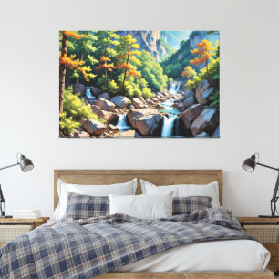 Lienzo Paisaje de la cascada de Serene Mountain