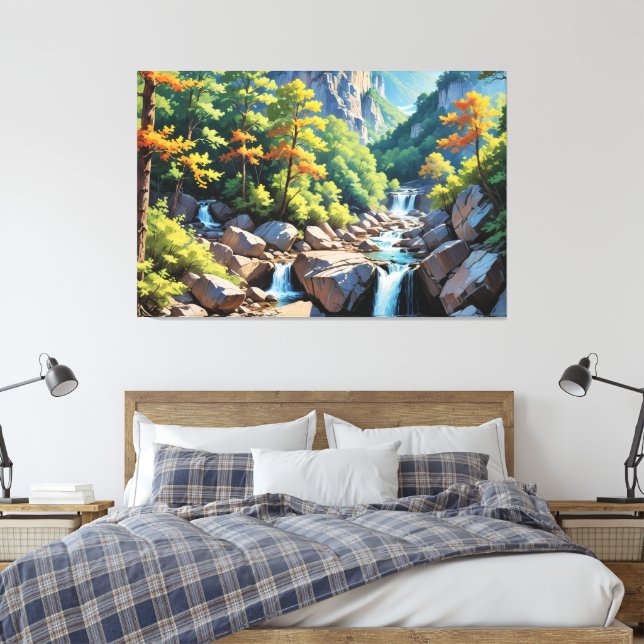 Lienzo Paisaje de la cascada de Serene Mountain (Insitu(Dormitorio))