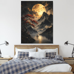 Lienzo Paisaje de la Montaña de la Luna Dorada – Místico