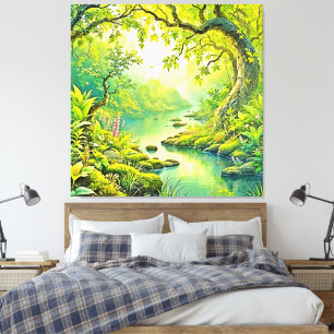 Lienzo Paisaje de los bosques iluminados por el sol