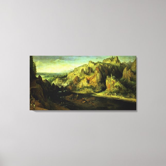 Lienzo Paisaje de montaña con un ataque sorpresa, c.1585 (Anverso)