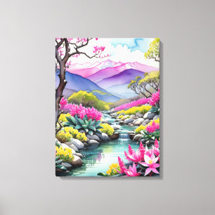Lienzo Paisaje de montaña floral de ensueño