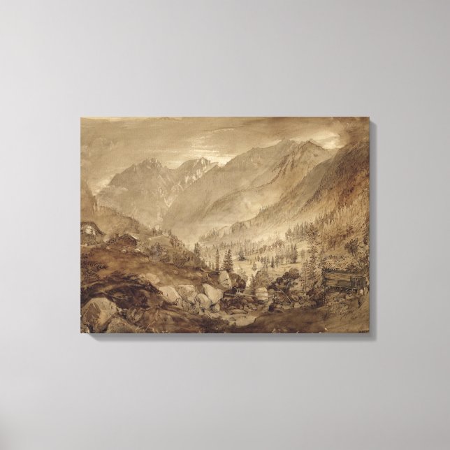 Lienzo Paisaje de montaña, Macugnaga, 1845 (pluma y marró (Anverso)