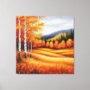 Lienzo Paisaje de otoño con abedules