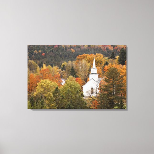 Lienzo paisaje de otoño con iglesia, Vermont, EE. UU. (Anverso)