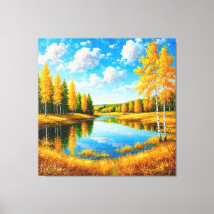 Lienzo Paisaje de otoño vívido con árboles