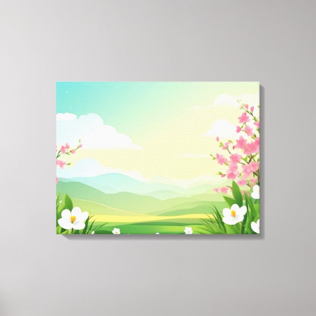 Lienzo Paisaje de primavera floreciente con majestuosas m (Anverso)