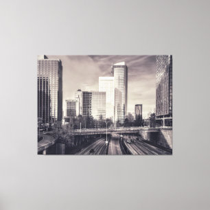 Lienzo Paisaje de Seattle en blanco y negro con autopista
