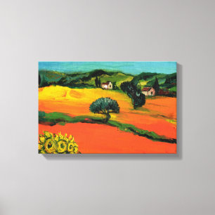 LIENZO PAISAJE DE TOSCANA CON GIRASOLES