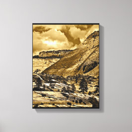 LIENZO PAISAJE DEL ALTO DESIERTO EN SEPIA ANTIGUA