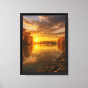 Lienzo Paisaje del atardecer del río Otoño