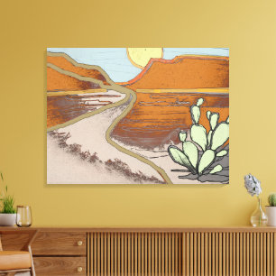 Lienzo Paisaje del desierto con Cactus by y Old Road