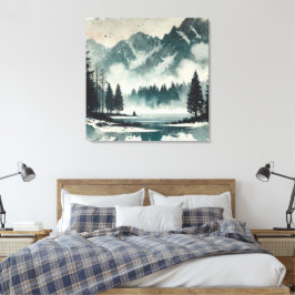 Lienzo Paisaje del lago Foggy con acento Red Sunset