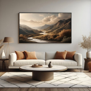 Lienzo Paisaje del valle del río de la montaña de la hora