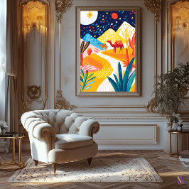 Lienzo Paisaje Desértico Colorido en Estilo Fauve