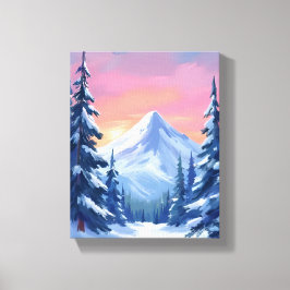 Lienzo Paisaje en acuarela de montaña invernal pastel