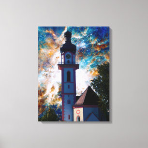 Lienzo Paisaje estelar - Nebulosa y Torre