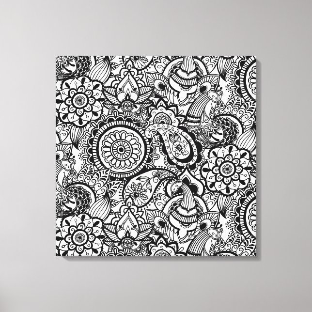 Lienzo Paisaje floral blanco y negro (Anverso)