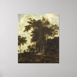 Lienzo Paisaje forestal con un cobertizo de leñador,