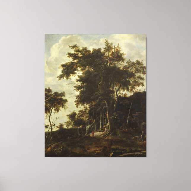 Lienzo Paisaje forestal con un cobertizo de leñador, (Anverso)