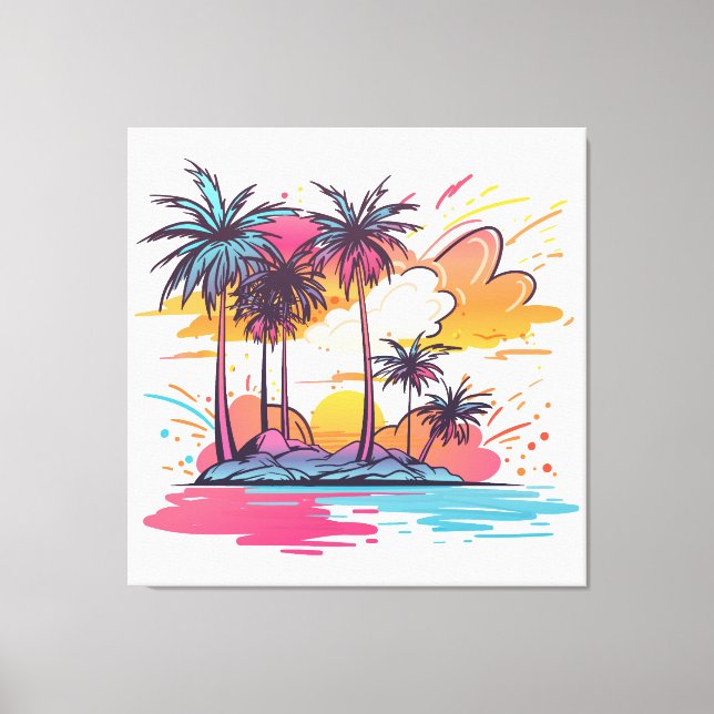 Lienzo Paisaje insular con palmeras (Anverso)