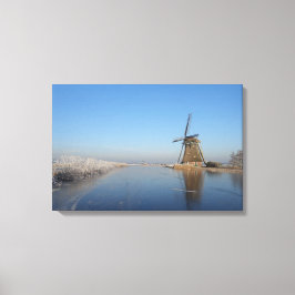 Lienzo Paisaje invernal con molino de viento y hielo