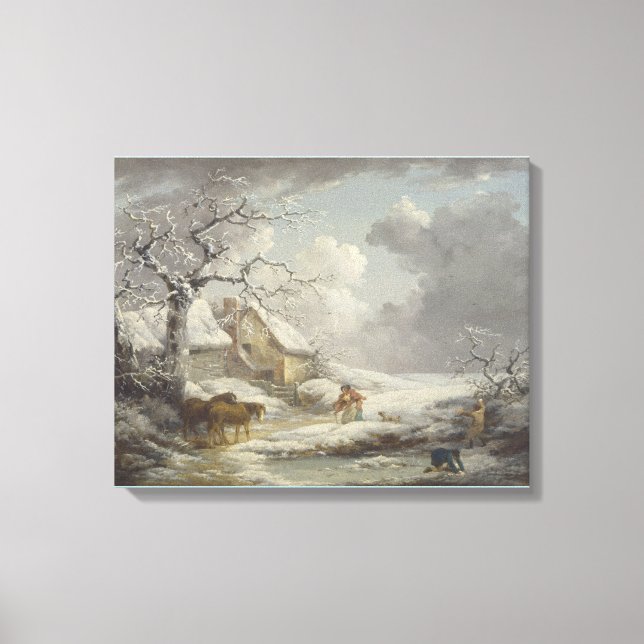 Lienzo Paisaje invernal de George Morland (Anverso)