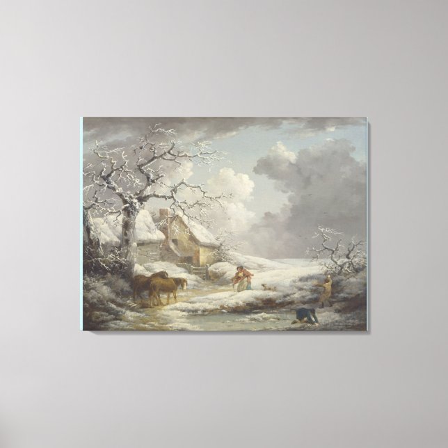 Lienzo Paisaje invernal de George Morland (Anverso)