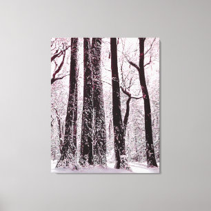LIENZO PAISAJE INVERNAL NEVADO DE BOSQUES FORESTALES