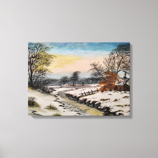 Lienzo Paisaje invernal, pintura acrílica (Anverso)