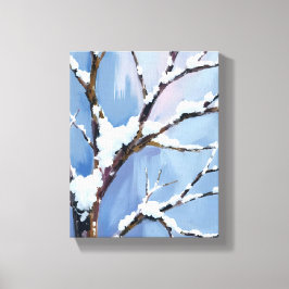 Lienzo Paisaje Invernal Ramas de Árbol Nevadas Pintadas