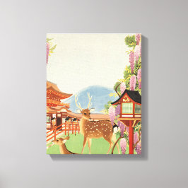 Lienzo Paisaje JAPONÉS | ciervo sagrado de Nara | templo