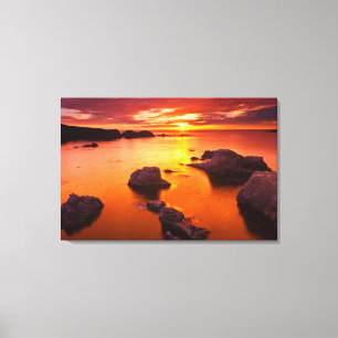 Lienzo Paisaje marino naranja, puesta de sol, California