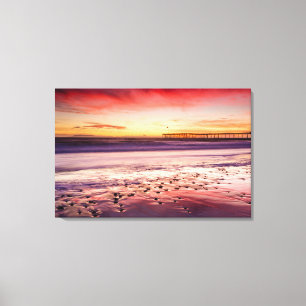 Lienzo Paisaje marino y muelle al atardecer, CA