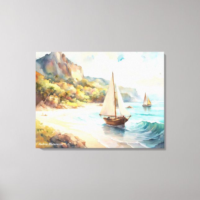 Lienzo Paisaje marítimo y velero (Anverso)