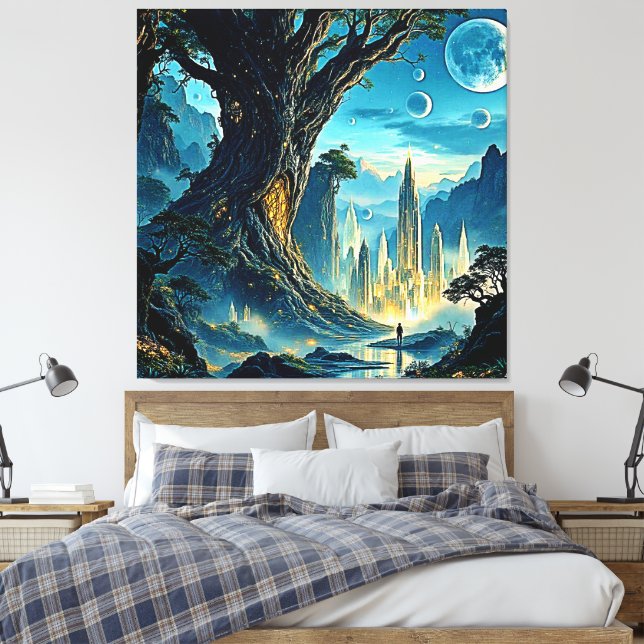 Lienzo Paisaje místico de la ciudad del árbol (Insitu(Dormitorio))