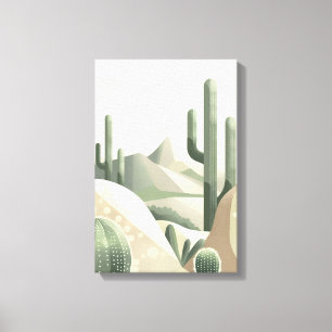 Lienzo Paisaje moderno boho de cactus en desierto verde s