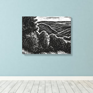 Lienzo paisaje monocromo negro y blanco árboles