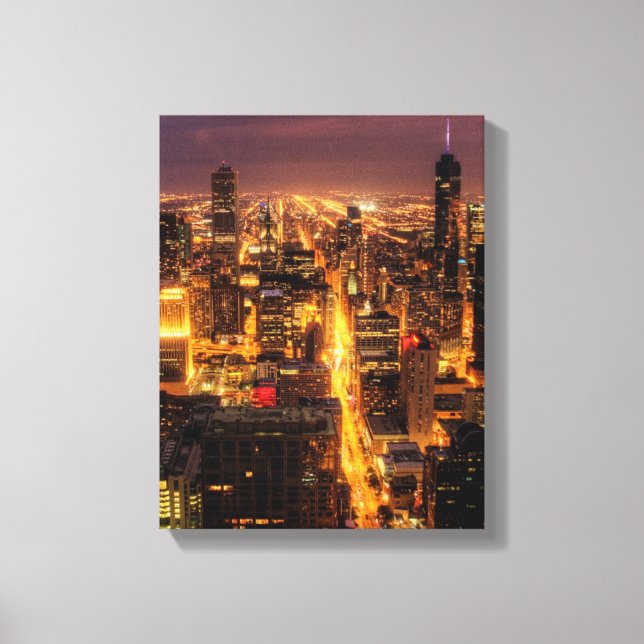 Lienzo Paisaje nocturno de Chicago (Anverso)