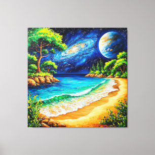 Lienzo Paisaje nocturno impresionante de playa y galaxia