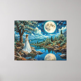 Lienzo Paisaje nocturno sereno con luna llena