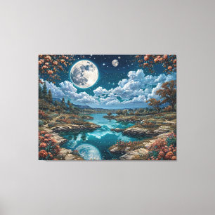 Lienzo Paisaje nocturno sereno con luna llena