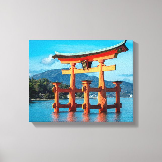 Lienzo Paisaje panorámico con la puerta Torii japonesa (Anverso)