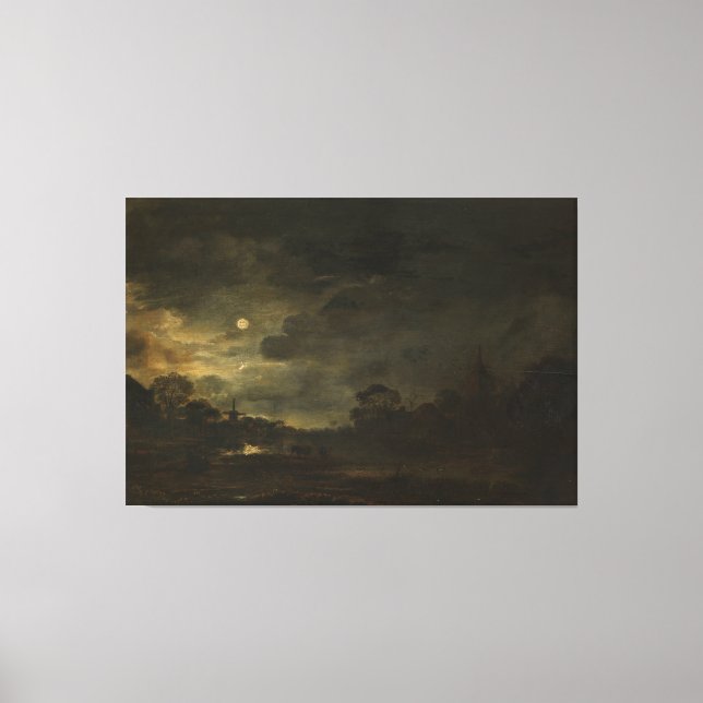 Lienzo Paisaje por luna, Aert van der Neer, 1630 - (Anverso)