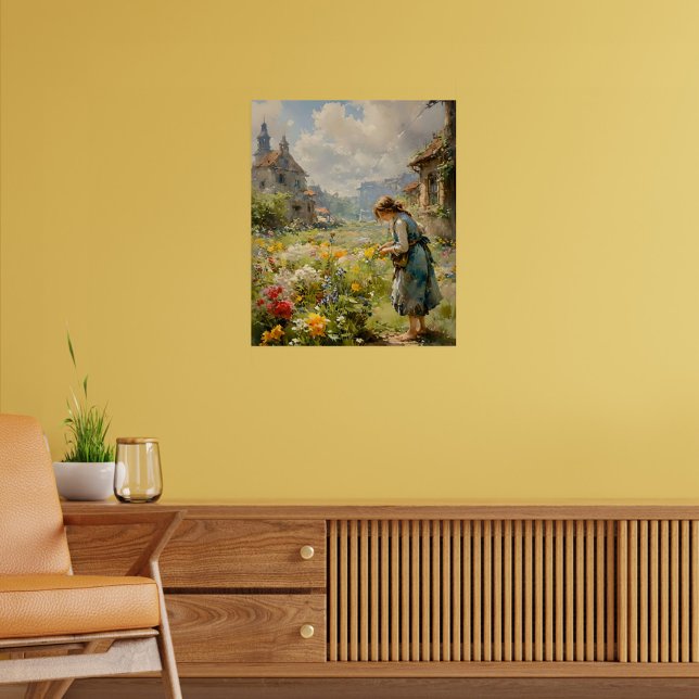 Lienzo Paisaje rural con flores y un Chica | (Subido por el creador)