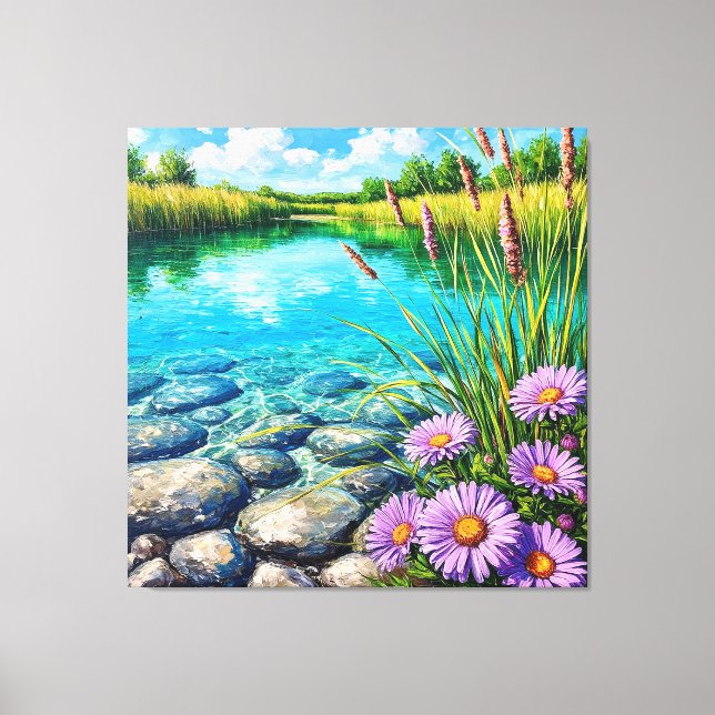 Lienzo Paisaje Sereno con Lago Claro (Anverso)