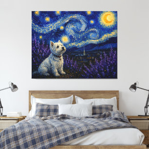 Lienzo Paisaje soñado de Westie de Noche Estrellada