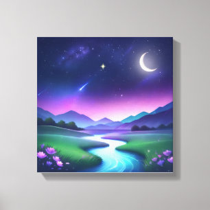 Lienzo Paisaje soñador del río bajo la luz de las estrell